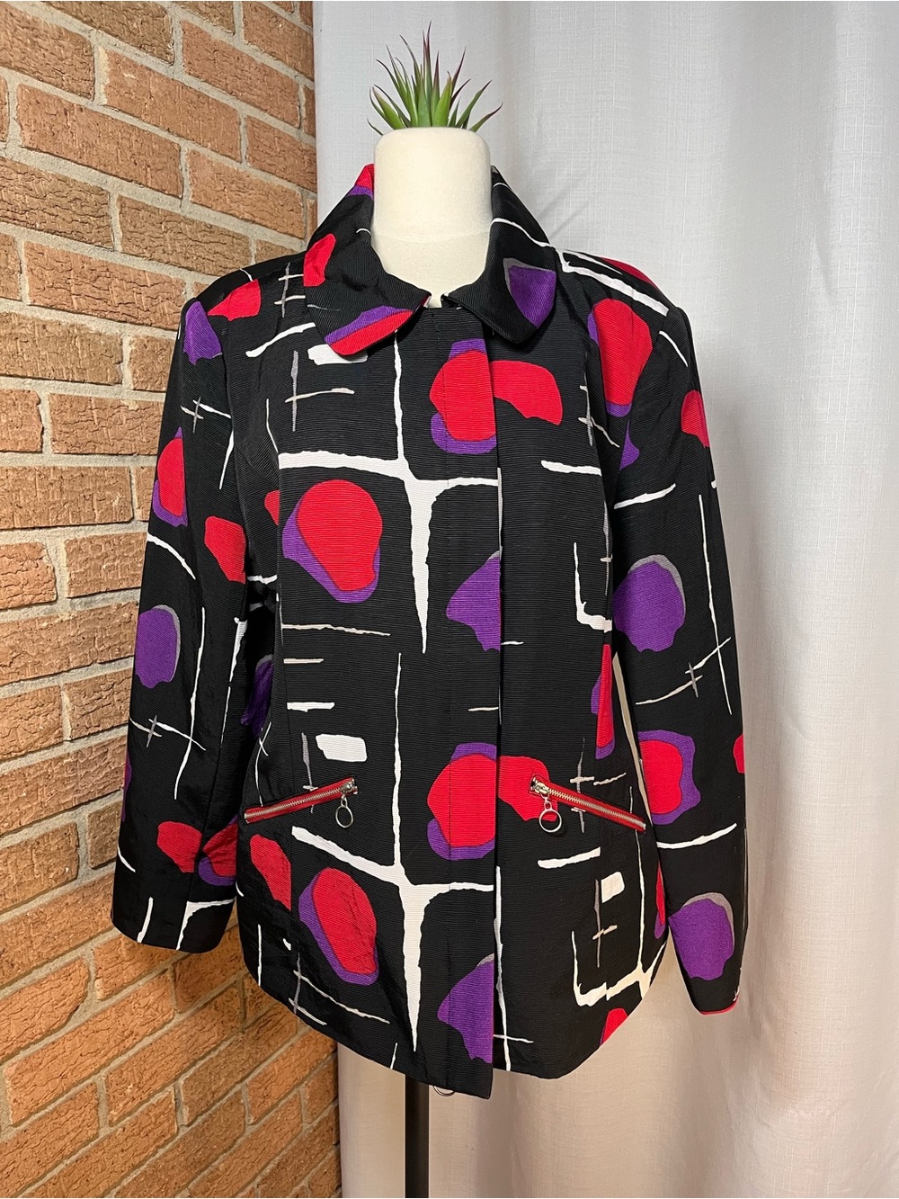 Vintage À La Carte XL Abstract Art Wear Jacket Black Pink Purple 90s - Picture 2 of 8